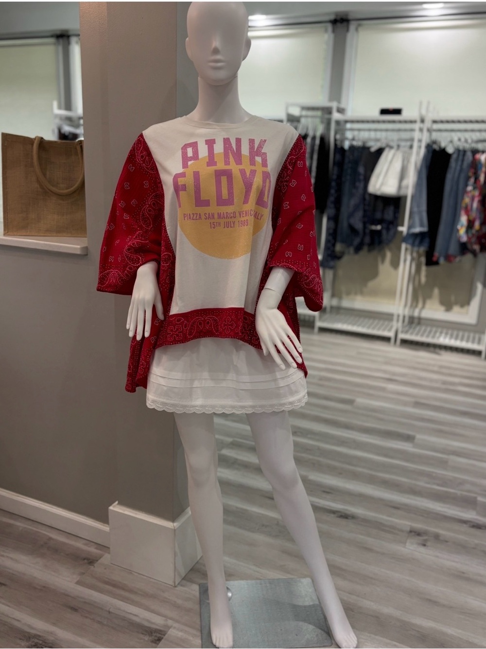 Pink Floyd Graphic Band Tee with Red Bandana Sleeves